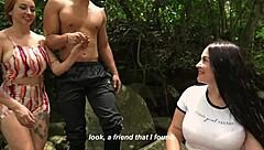 open-minded couple hooks up with sexy colombian busty babe milan rodriguez by the river