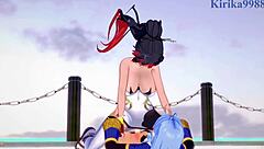 Amari Aquamarine, Kaguya Nanbu, Suzuka-Hime in Intense Lesbian Futanari Play