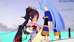 Amari Aquamarine, Kaguya Nanbu, Suzuka-Hime in Intense Lesbian Futanari Play