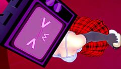 Hot TV woman in socks gets doggystyle fucked with big ass and shaved pussy