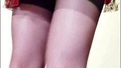 Look at this shemale in a court corset! Selena's stroking hard in sexy heels.