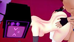 Hot TV woman in socks gets doggystyle fucked with big ass and shaved pussy