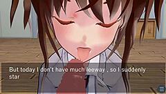 karin under the desk in school blazer, giving oral love