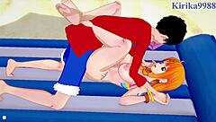Nami, Nefertari Vivi, and Monkey D Luffy in raw hentai sex