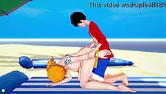 Nami, Nefertari Vivi, and Monkey D Luffy in raw hentai sex