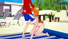 Nami, Nefertari Vivi, and Monkey D Luffy in raw hentai sex