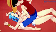 Nami, Nefertari Vivi, and Monkey D Luffy in raw hentai sex