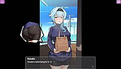 busty delivery worker gets exposed with big tits and toys in anime hentai game