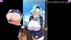 busty delivery worker gets exposed with big tits and toys in anime hentai game