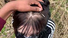 emo slut gets pounded on tree stump in public forest! 😱