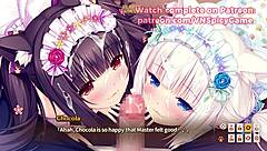 nekopara chocola gets so wet from the nsfw gameplay, moaning in anime style.