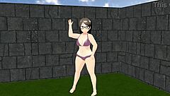 in this animation, a plump asian girl plays tennis, showing off her tits.