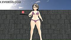 in this animation, a plump asian girl plays tennis, showing off her tits.