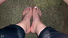 hot amateur latina gets a wild cumshot on her feet. pov footjob leaves her dripping with jizz.