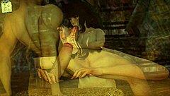 Sexy anime girl in outfit plays game with huge monster cock for big tits action