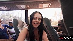 sneaky sex on a public bus gets wild with pervteen touching and teasing everyone around.