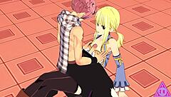 Lucy Natsu Delivers Intense Blowjob and Handjob Leading to Cumshot in Fairy Tail Hentai Uncensored Video