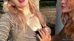 Feeling playful outside with my curvy redhead classmate today