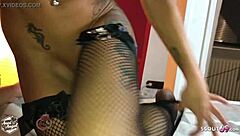 Just a casual 69 face-sitting blowjob with footjob finale in nylons.