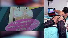 just reacting to hot hentai blowjobs with cum in throat and on big tits, loving my stepbro showing off my huge latina ass