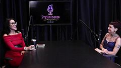 Annie Clementine records a group event with family support in sheer red.