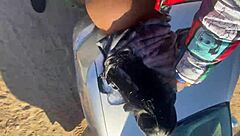 Skinny ebony student sneaks a quick outdoor fuck before heading to class