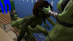 Omg, busty goblin girl gettin pounded so hard by futa orcs!