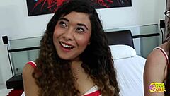 Sweet angels Nataly and Crystal kiss and explore fun together