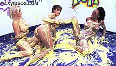 Sapphic Threesome Party! Valery Summer and Kerry Louise Tongue Pussy in Kinky Action!