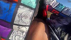 Skinny ebony student sneaks a quick outdoor fuck before heading to class