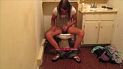 Blasting hot cum load in friend's bathroom on hidden cam
