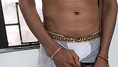 Man with a nice uncut cock ends up cumming hard 😜