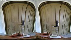 Blonde slut cheats on husband with local milkman in VR, featuring cumshots on tits, doggystyle, and riding