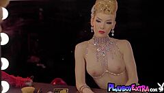 skinny big boobed blonde milf miranda strips in slutty burlesque costume