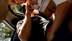 Steamy Car Fuck with Spanish Stefanni Tarrago and Her Natural Tits Bouncing on French Big Cock