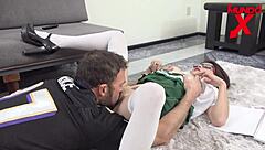 She sneaks around to bang her friend’s stepfather after his sweaty training session