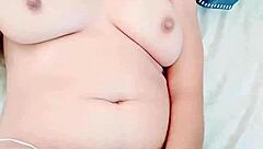 Petite Latina plays with huge dildo, cumming hard in homemade clip