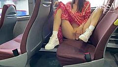 Hot woman flashin’ and touchin’ herself on public bus, whoa