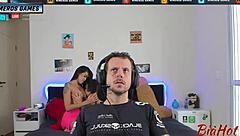 My boyfriend ignored me until I invited my friend over. Then the naughty guy loved getting a double blowjob from us!