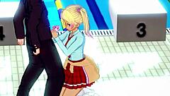 Hentai girl gives handjob in swimming pool