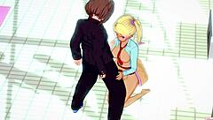 Hentai girl gives handjob in swimming pool