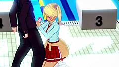 Hentai girl gives handjob in swimming pool