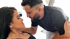 Brazilian Latina with big tits trades foot suck for cock milking