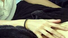 The brunette couple enjoys oral sex on White Wolf's veiny cock while sitting on the sofa.