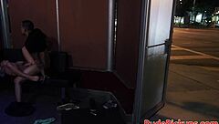 Roughfucked babe gets banged by dom stranger in public