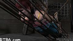 four beauties locked in petite cage for rough play.