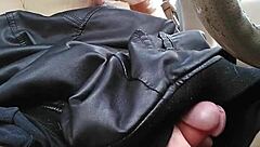 tgirl slut cums hard while playing in car with leggings