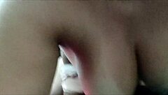 brunette amateur bounces natural tits closeup