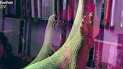 She Gags on Sexy Goddess Feet in Pantyhose Fetish Lick Session