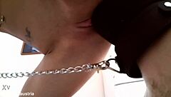 Missy dominates the skinny slave with foot licking, spitting, and humiliating sucking